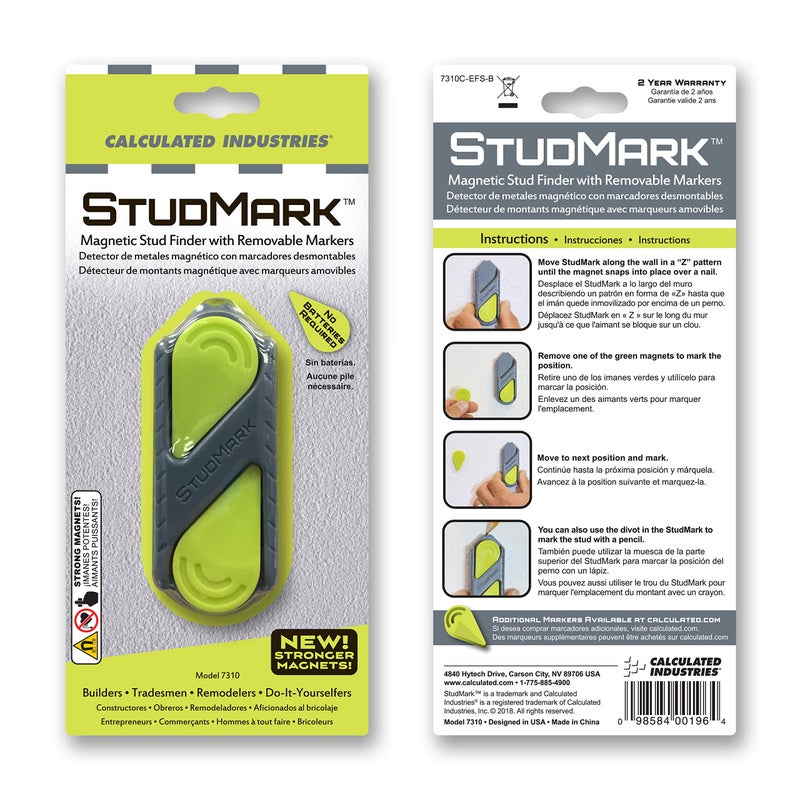 Calculated Industries 7310 StudMark Magnetic Stud Finder with 2 Removable Magnet Markers | Finds & Marks up to 3 Stud Locations | Updated 2020 More Powerful Rare Earth Magnets, No Batteries Needed - Image 2